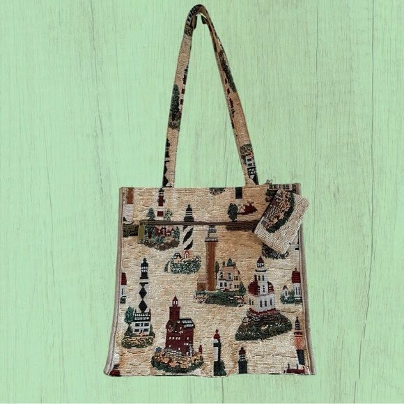 Vintage lighthouse tapestry shoulder bag matching change purse - Picture 6 of 9
